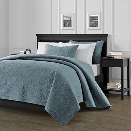 Chezmoi Collection Austin 3-Piece Oversized Bedspread Coverlet Set King, Spa Blue, 118 by 106-Inch