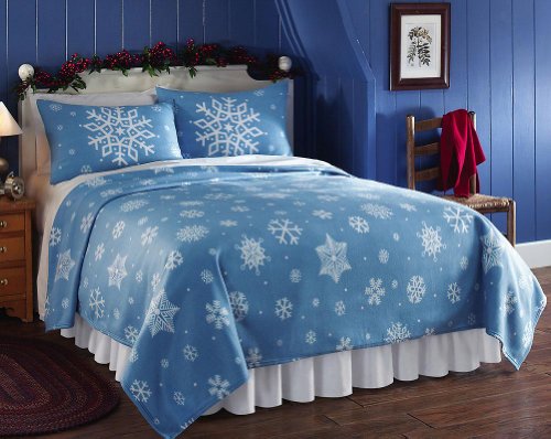 Snowflake Fleece Bedding Coverlet Blanket King Blue