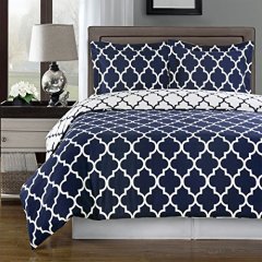 Navy and White Meridian 3-piece King / Cal-king Comforter Cover (Duvet-Cover-Set) 100 % Egyptian Cotton 300 TC